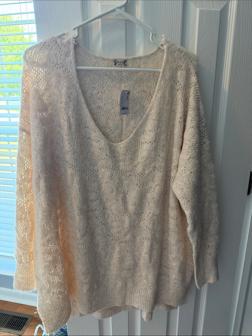 Free People Open Knit V-Neck Sweater in Pale Pink - Picture 5 of 5